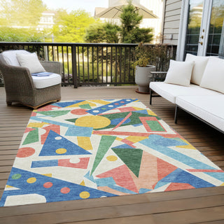 Piper Looms Chantille Geometric ACN1693 Blue Machine Washable Area Rug Outdoor Lifestyle Image Feature