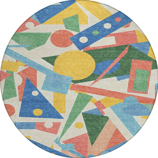Piper Looms Chantille Geometric ACN1693 Blue Machine Washable Area Rug Round Main Image