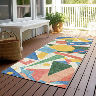 Piper Looms Chantille Geometric ACN1693 Blue Machine Washable Area Rug Runner Outdoor Lifestyle Image Feature