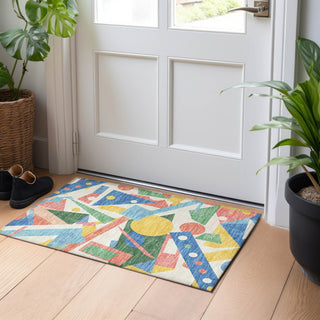 Piper Looms Chantille Geometric ACN1693 Blue Machine Washable Area Rug Scatter Lifestyle Image Feature