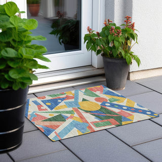 Piper Looms Chantille Geometric ACN1693 Blue Machine Washable Area Rug Scatter Outdoor Lifestyle Image Feature