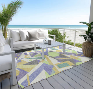 Piper Looms Chantille Geometric ACN1693 Lavender Machine Washable Area Rug Outdoor Lifestyle Image Feature