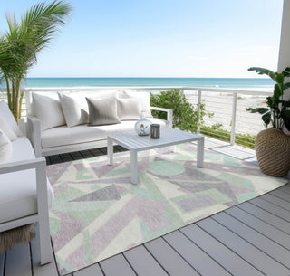 Piper Looms Chantille Geometric ACN1693 Lilac Machine Washable Area Rug Outdoor Lifestyle Image Feature