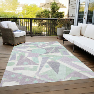 Piper Looms Chantille Geometric ACN1693 Lilac Machine Washable Area Rug Outdoor Lifestyle Image Feature
