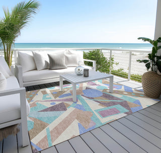 Piper Looms Chantille Geometric ACN1693 Mocha Machine Washable Area Rug Outdoor Lifestyle Image Feature