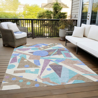 Piper Looms Chantille Geometric ACN1693 Mocha Machine Washable Area Rug Outdoor Lifestyle Image Feature