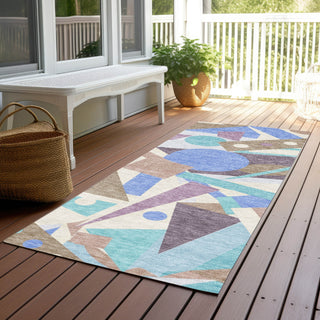 Piper Looms Chantille Geometric ACN1693 Mocha Machine Washable Area Rug Runner Outdoor Lifestyle Image Feature