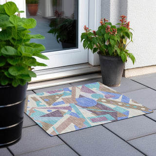 Piper Looms Chantille Geometric ACN1693 Mocha Machine Washable Area Rug Scatter Outdoor Lifestyle Image Feature