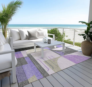 Piper Looms Chantille Geometric ACN1694 Lavender Machine Washable Area Rug Outdoor Lifestyle Image Feature