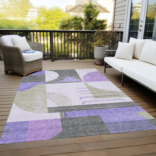 Piper Looms Chantille Geometric ACN1694 Lavender Machine Washable Area Rug Outdoor Lifestyle Image Feature