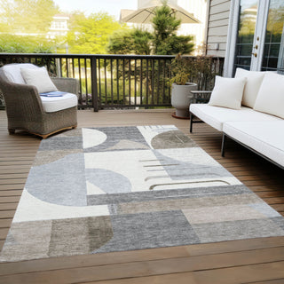 Piper Looms Chantille Geometric ACN1694 Taupe Machine Washable Area Rug Outdoor Lifestyle Image Feature