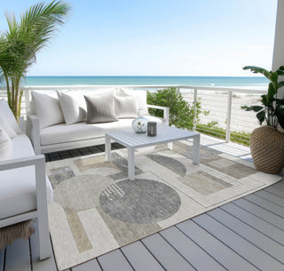 Piper Looms Chantille Geometric ACN1695 Beige Machine Washable Area Rug Outdoor Lifestyle Image Feature