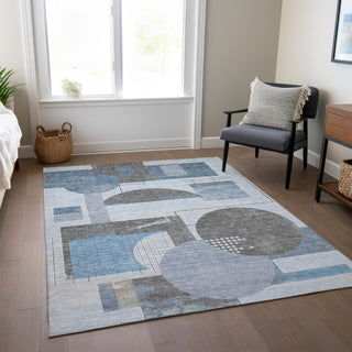 Piper Looms Chantille Geometric ACN1695 Blue Machine Washable Area Rug Lifestyle Image Feature