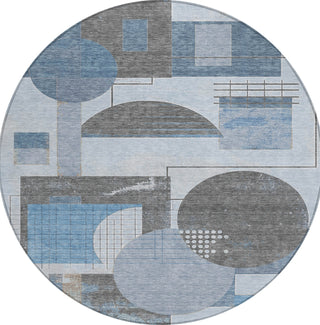 Piper Looms Chantille Geometric ACN1695 Blue Machine Washable Area Rug Round Main Image