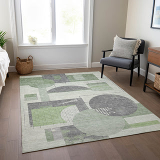 Piper Looms Chantille Geometric ACN1695 Green Machine Washable Area Rug Lifestyle Image Feature