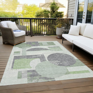 Piper Looms Chantille Geometric ACN1695 Green Machine Washable Area Rug Outdoor Lifestyle Image Feature