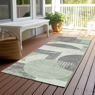 Piper Looms Chantille Geometric ACN1695 Green Machine Washable Area Rug Runner Outdoor Lifestyle Image Feature