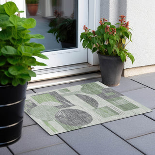 Piper Looms Chantille Geometric ACN1695 Green Machine Washable Area Rug Scatter Outdoor Lifestyle Image Feature