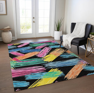 Piper Looms Chantille Stripes ACN1696 Black Machine Washable Area Rug Lifestyle Image Feature