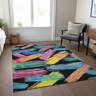 Piper Looms Chantille Stripes ACN1696 Black Machine Washable Area Rug Lifestyle Image Feature