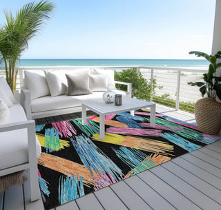Piper Looms Chantille Stripes ACN1696 Black Machine Washable Area Rug Outdoor Lifestyle Image Feature