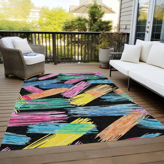 Piper Looms Chantille Stripes ACN1696 Black Machine Washable Area Rug Outdoor Lifestyle Image Feature