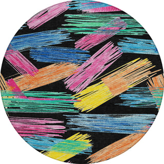 Piper Looms Chantille Stripes ACN1696 Black Machine Washable Area Rug Round Main Image