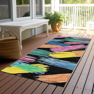 Piper Looms Chantille Stripes ACN1696 Black Machine Washable Area Rug Runner Outdoor Lifestyle Image Feature