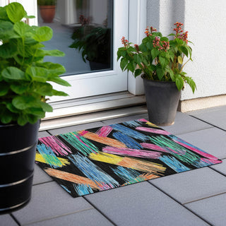 Piper Looms Chantille Stripes ACN1696 Black Machine Washable Area Rug Scatter Outdoor Lifestyle Image Feature