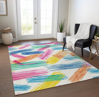 Piper Looms Chantille Stripes ACN1696 White Machine Washable Area Rug Lifestyle Image Feature