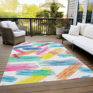 Piper Looms Chantille Stripes ACN1696 White Machine Washable Area Rug Outdoor Lifestyle Image Feature