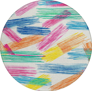 Piper Looms Chantille Stripes ACN1696 White Machine Washable Area Rug Round Main Image