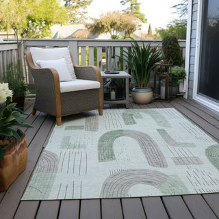 Piper Looms Chantille Geometric ACN1698 Mint Machine Washable Area Rug Outdoor Lifestyle Image Feature