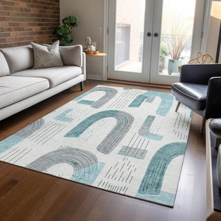 Piper Looms Chantille Geometric ACN1698 Teal Machine Washable Area Rug Lifestyle Image Feature