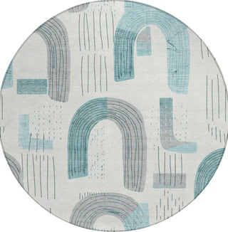 Piper Looms Chantille Geometric ACN1698 Teal Machine Washable Area Rug Round Main Image