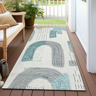 Piper Looms Chantille Geometric ACN1698 Teal Machine Washable Area Rug Runner Outdoor Lifestyle Image Feature
