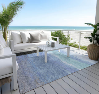 Piper Looms Chantille Stripes ACN1699 Blue Machine Washable Area Rug Outdoor Lifestyle Image Feature
