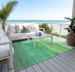 Piper Looms Chantille Stripes ACN1699 Green Machine Washable Area Rug Outdoor Lifestyle Image Feature