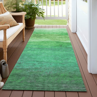 Piper Looms Chantille Stripes ACN1699 Green Machine Washable Area Rug Runner Outdoor Lifestyle Image Feature
