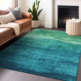 Piper Looms Chantille Stripes ACN1699 Teal Machine Washable Area Rug Lifestyle Image Feature