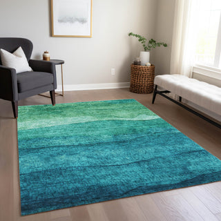 Piper Looms Chantille Stripes ACN1699 Teal Machine Washable Area Rug Lifestyle Image Feature