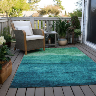 Piper Looms Chantille Stripes ACN1699 Teal Machine Washable Area Rug Outdoor Lifestyle Image Feature