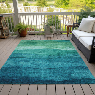 Piper Looms Chantille Stripes ACN1699 Teal Machine Washable Area Rug Outdoor Lifestyle Image Feature