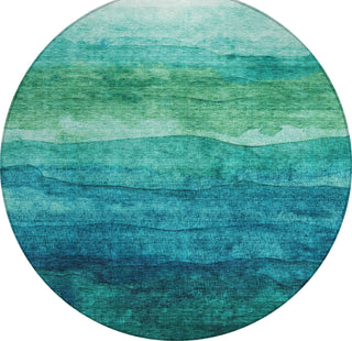 Piper Looms Chantille Stripes ACN1699 Teal Machine Washable Area Rug Round Main Image