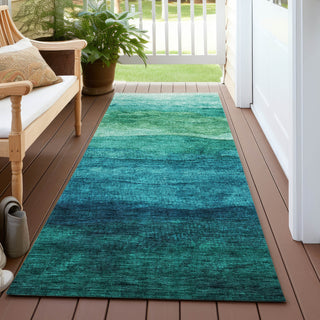 Piper Looms Chantille Stripes ACN1699 Teal Machine Washable Area Rug Runner Outdoor Lifestyle Image Feature