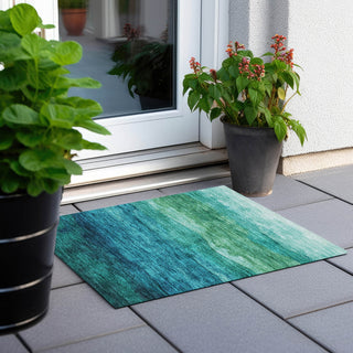 Piper Looms Chantille Stripes ACN1699 Teal Machine Washable Area Rug Scatter Outdoor Lifestyle Image Feature