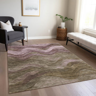 Piper Looms Chantille Swirls ACN1700 Taupe Machine Washable Area Rug Lifestyle Image Feature