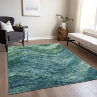 Piper Looms Chantille Swirls ACN1700 Teal Machine Washable Area Rug Lifestyle Image Feature