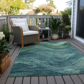 Piper Looms Chantille Swirls ACN1700 Teal Machine Washable Area Rug Outdoor Lifestyle Image Feature