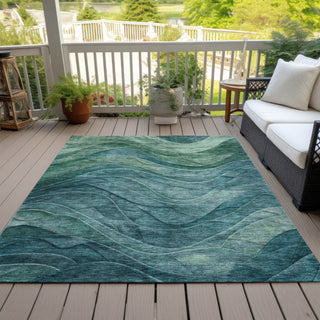 Piper Looms Chantille Swirls ACN1700 Teal Machine Washable Area Rug Outdoor Lifestyle Image Feature